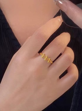 纯金戒指足金24k黄金珠活口指环