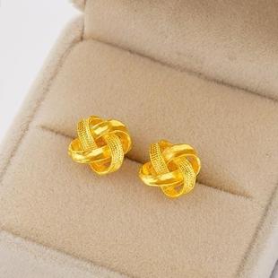 正品越南沙金如意结耳钉黄金色耳环不掉色耳坠送妈妈礼物