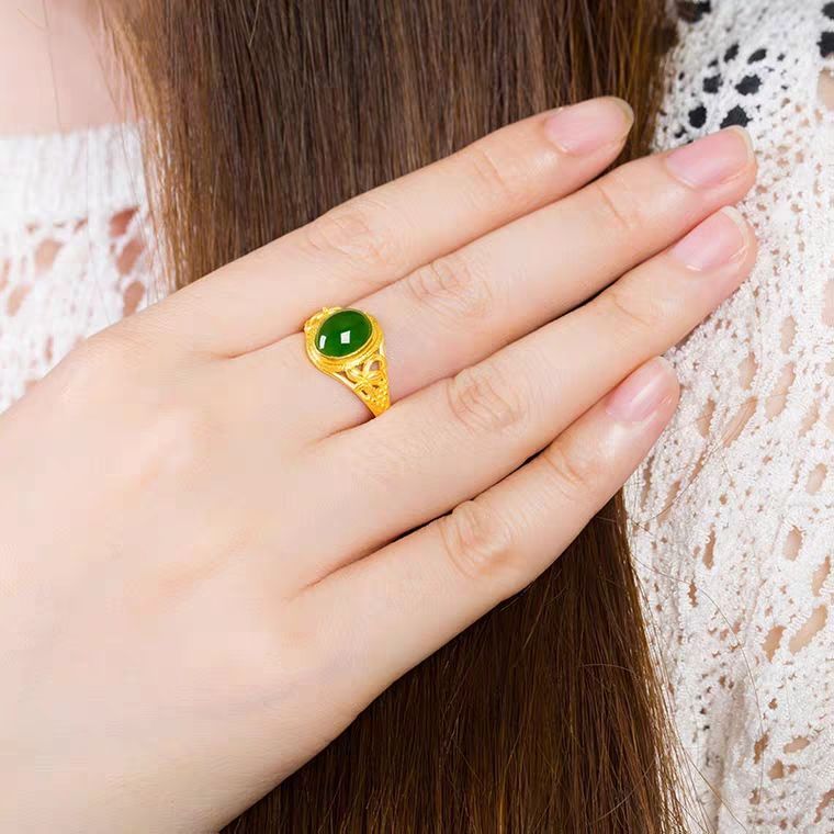 足金戒指24k黄金戒指女镶宝石图片