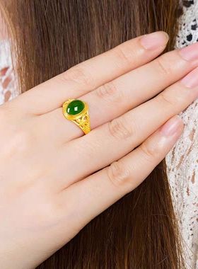 足金戒指24k黄金戒指女镶宝石