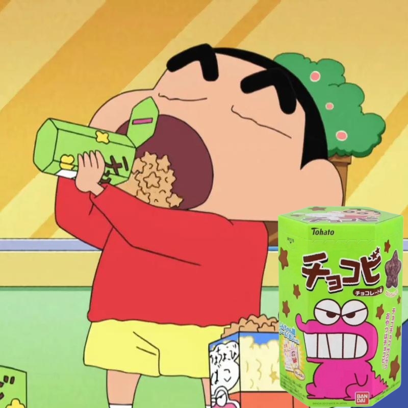 蜡笔小新吃的饼干~日本Tohato桃哈多巧克力粟米星有贴纸儿童零食