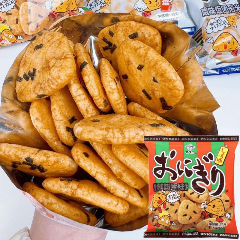 日本进口万寿家米饼酱烧紫菜海苔味咸味仙贝膨化儿童米饼零食55g