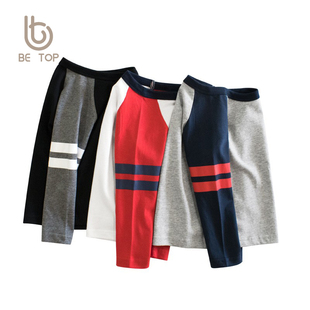 童装 中小童打底衫 儿童长袖 上衣2025秋装 T恤男童纯棉拼袖 27童韩版