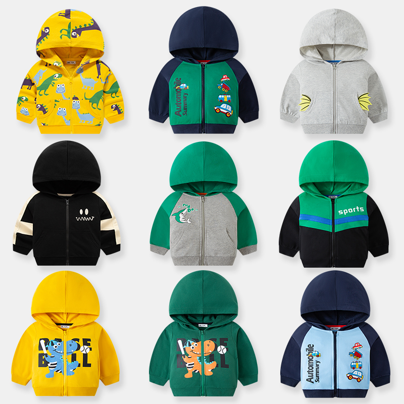 betop童装2025秋季儿童外套满印卡通恐龙男童帽子拉链衫宝宝纯棉