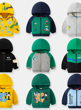 betop童装2025秋季儿童外套满印卡通恐龙男童帽子拉链衫宝宝纯棉