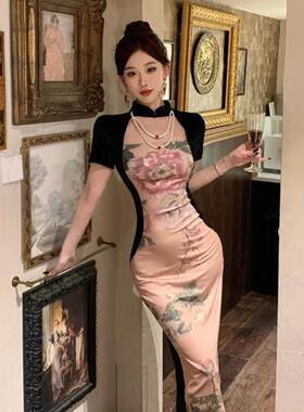 夏季大码新中式开叉显瘦旗袍裙