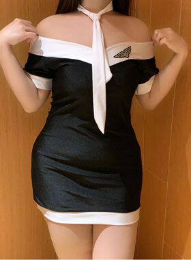 大码200斤伪娘连衣裙胖姐可爱一字肩性感短袖男娘女装大佬制服