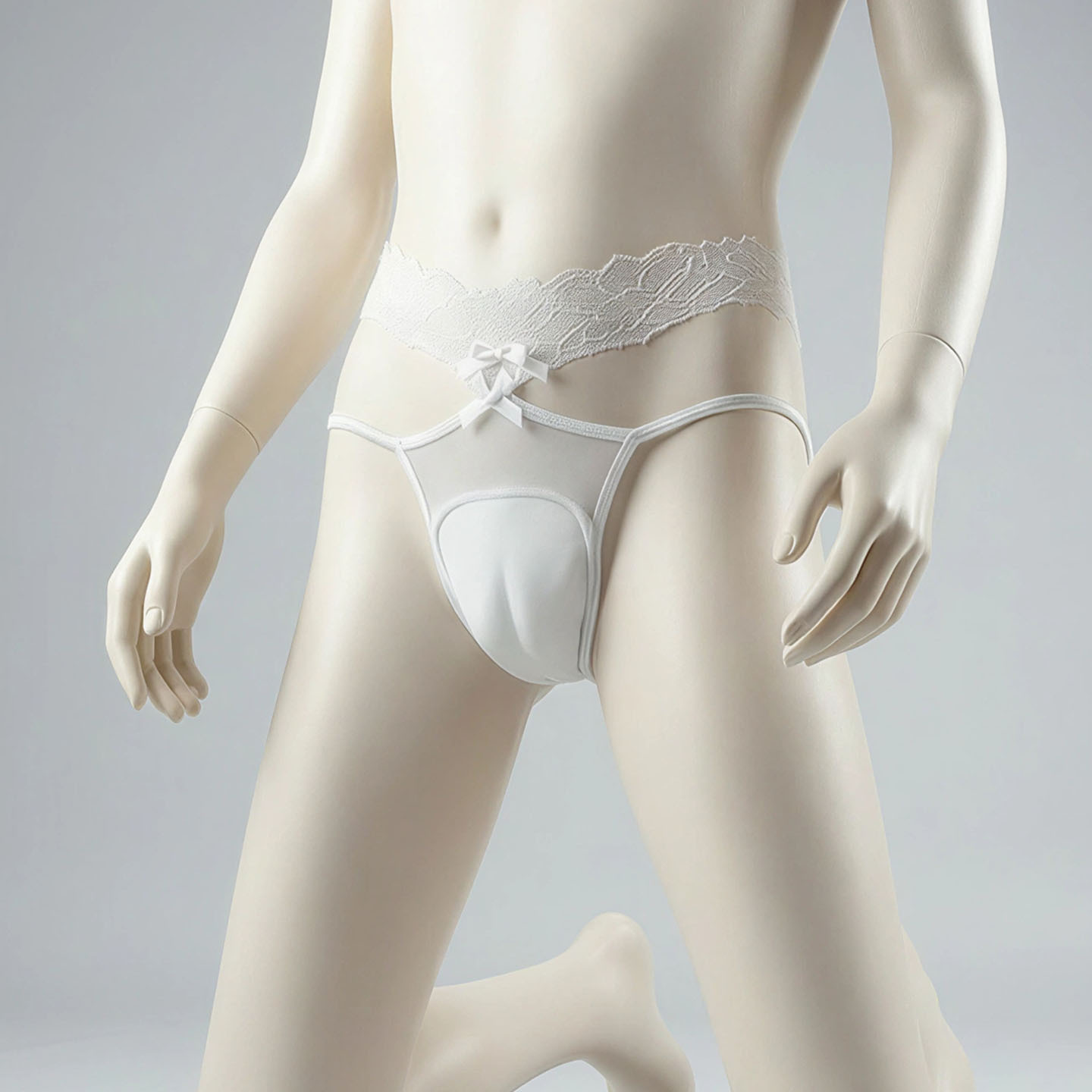 大码蕾丝网纱中腰性感伪娘内裤