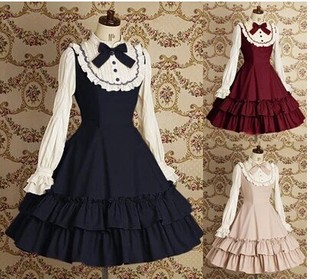 女装 长袖 大佬反串连衣裙 伪娘衣服女蕾丝男用cd变装 欧洲lolita洋装