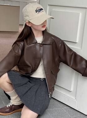 女童皮衣外套秋冬新款儿童防风夹棉中大童夹克上衣秋季宝宝户外服