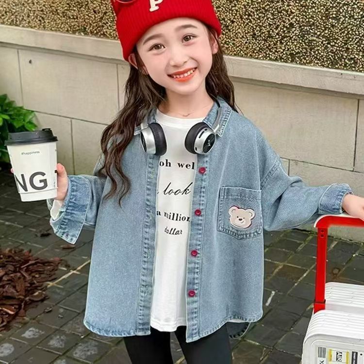 女童牛仔衬衫外套2026春秋新款韩版洋气衬衣儿童时尚秋装薄款上衣图片