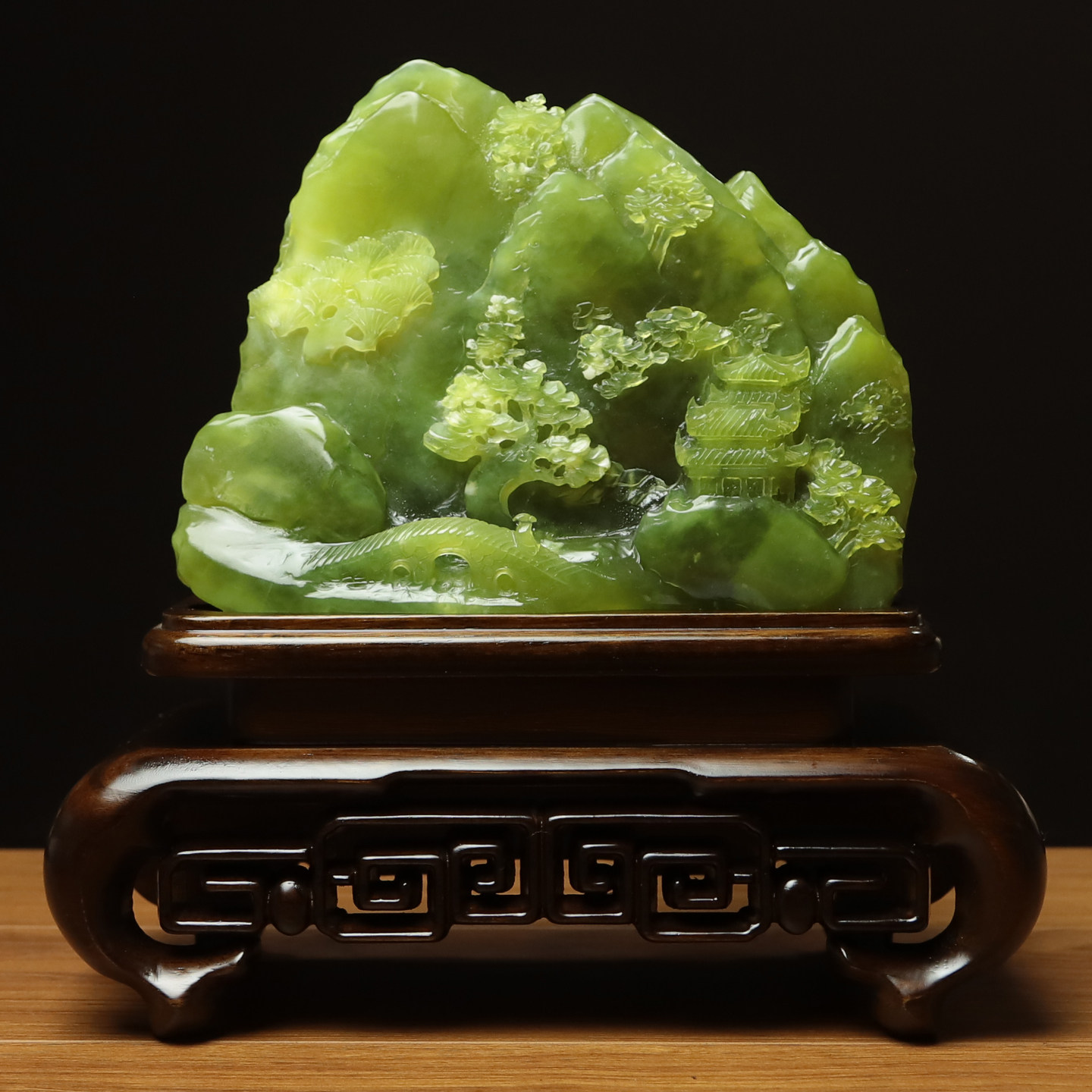 尚品美格 天然玉石岫玉桌面摆件 整料原色精雕意境山水 礼品FA308