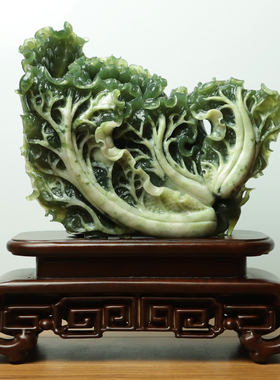 尚品美格 天然岫玉180料摆件深绿原石招财白菜 高端开业礼品EA479