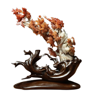 尚品美格 天然岫玉花玉摆件辽阳红原石原色一体枫叶鸿运当头DA770