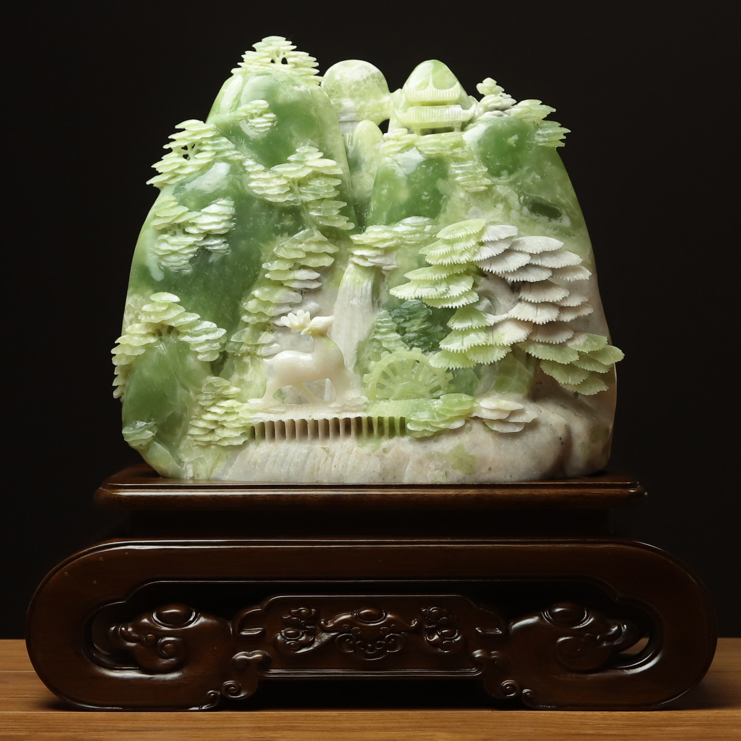 尚品美格天然玉石岫玉桌面玄关摆件整料原色雕刻意境山水礼品FA90