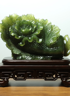 尚品美格天然玉石雕刻岫玉摆件绿料原石原色白菜佰财聚来开业礼品