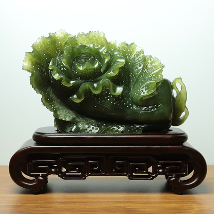 尚品美格天然玉石雕刻岫玉摆件绿料原石原色白菜佰财聚来开业礼品