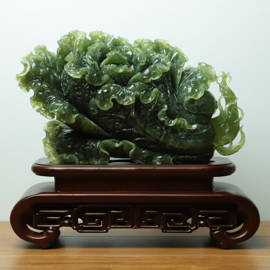 尚品美格 天然岫玉180料摆件 深绿原石原色招财白菜开业礼品ea073