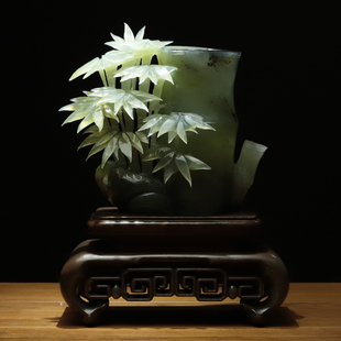 尚品美格 天然岫玉摆件水墨丹青原石精雕玉竹节节高家居礼品EA912