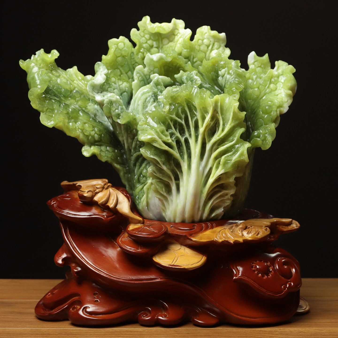 尚品美格 天然玉石岫玉桌面摆件 整料原色精雕招财白菜 礼品FA355