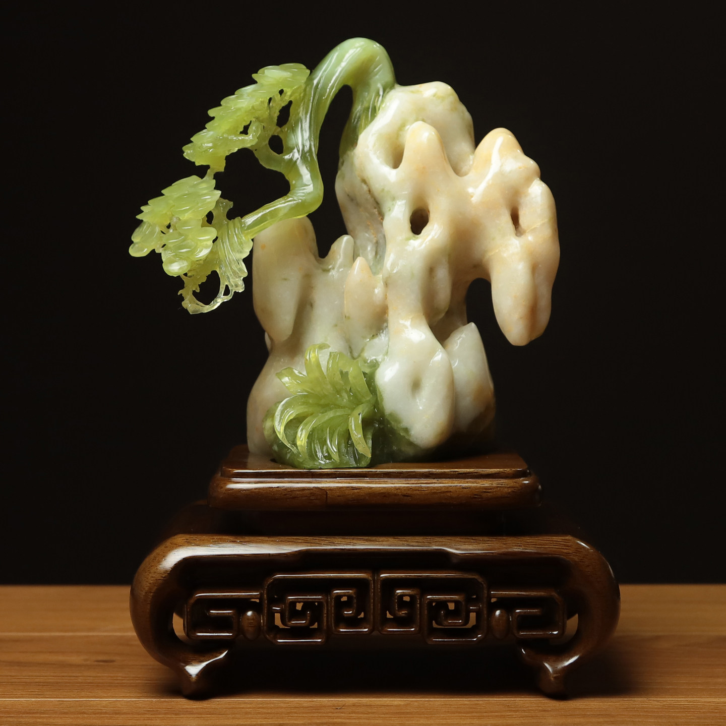 尚品美格 天然玉石岫玉雕刻玄关桌面摆件 整料原色松树 礼品FA202