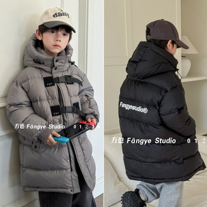 方也品牌童装2023冬季儿童中长款90白鸭绒羽绒服男女童外套23617