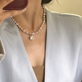 曼塔玫瑰方钻施家珍珠项链轻奢小众高级感颈链毛衣链气质锁骨链女