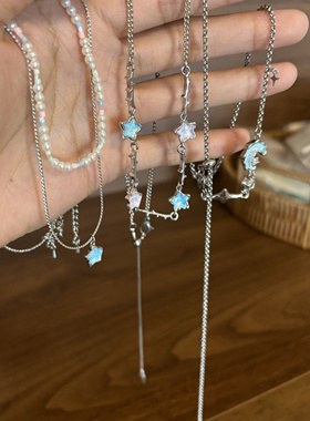 星月系列 甜酷风小众设计感蓝色幻彩项链yk2钛钢春夏新款锁骨链