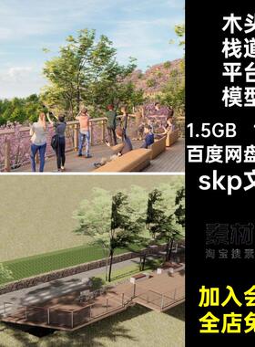 亲水景观平台模型skp文件木木头瞭望台大师草图塔su130款观景栈道