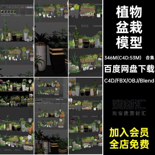 合集植物盆栽模型花卉素材绿植fbxobjblender立体3dc4d摆件格式