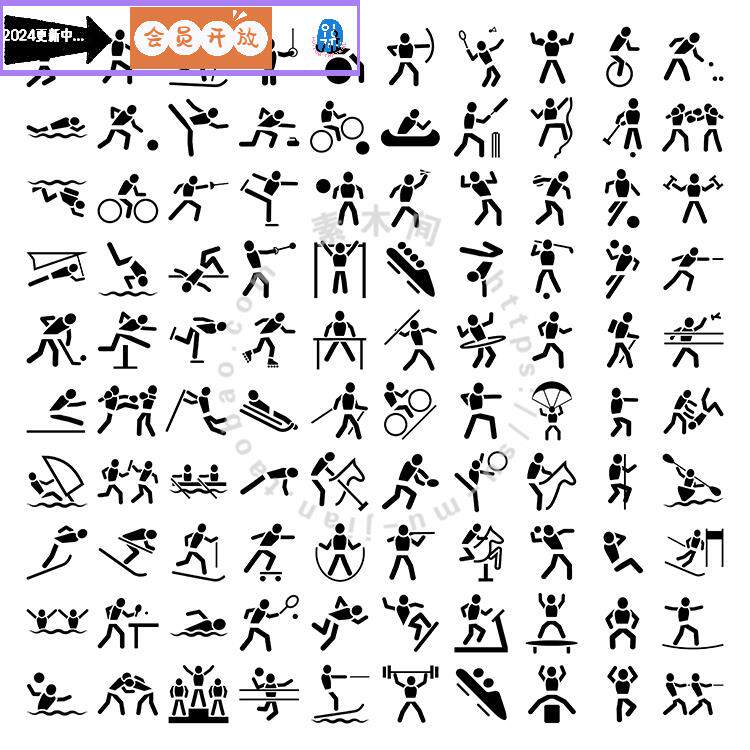 100个体育运动人物剪影图标 创意竞技项目 ai格式矢量设计素材