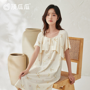 顶瓜瓜夏季薄款套头方领女士纯棉睡裙柔软亲肤顶呱呱防凸点睡衣