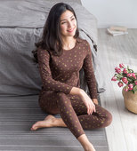 顶呱呱印花保暖内衣套装 顶瓜瓜秋衣秋裤 女纯棉中厚圆领打底棉毛衫