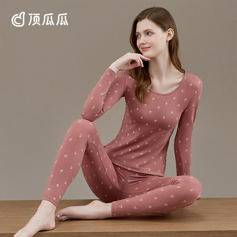 顶瓜瓜秋衣秋裤女纯棉套装秋冬季顶呱呱薄款甜美美体修身保暖内衣