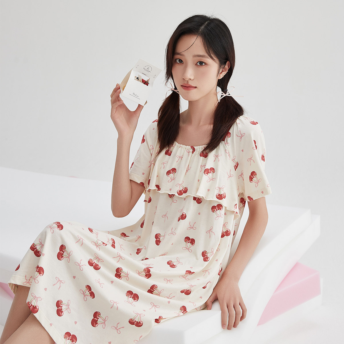 防凸点睡衣女夏季睡裙可外穿短袖