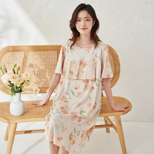 顶瓜瓜纯棉防凸点印花睡裙女春新顶呱呱微A版型短袖可外穿中长裙