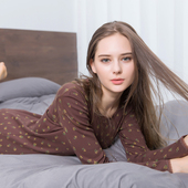 打底印花 中厚内衣套装 100%全棉顶瓜瓜顶呱呱秋衣秋裤 女士纯棉毛衫