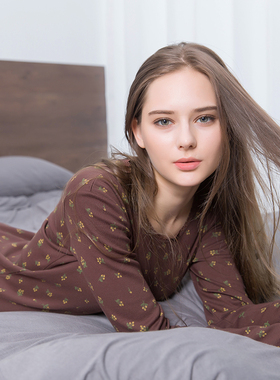 100%全棉顶瓜瓜顶呱呱秋衣秋裤女士纯棉毛衫中厚内衣套装打底印花