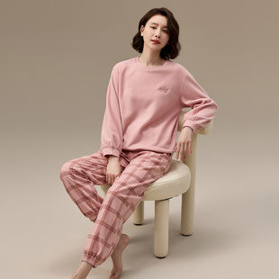 顶呱呱睡衣男女情侣秋冬摇粒绒中厚套头长袖休闲家居服可外穿套装