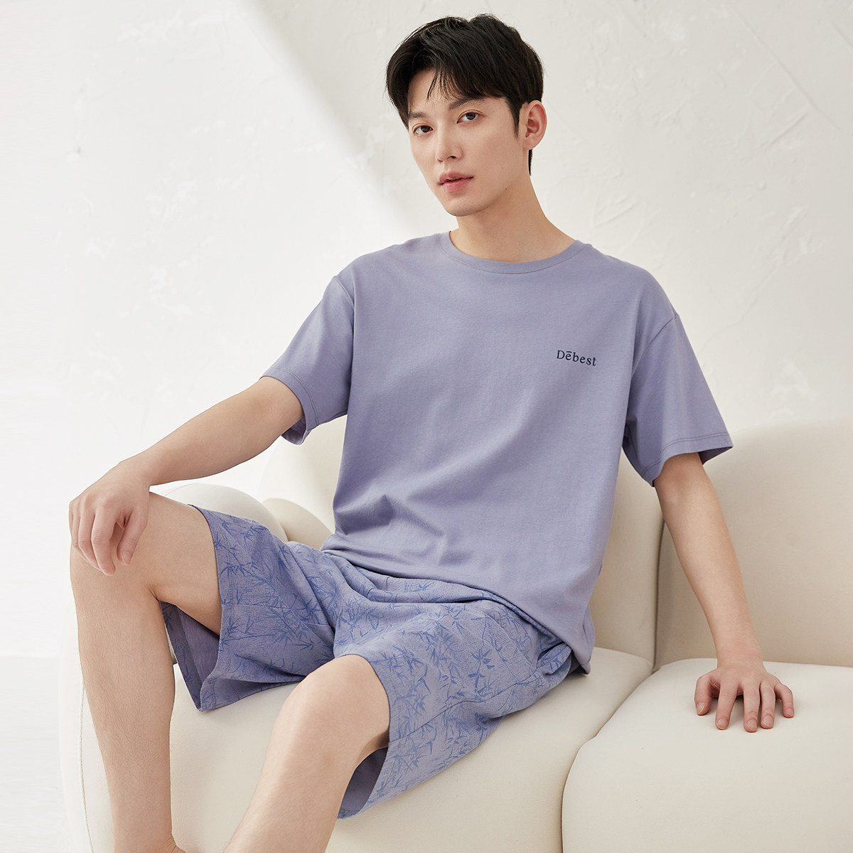 顶瓜瓜男士纯棉短袖睡衣2025夏圆领套头短裤阳光棉家居服套装外穿