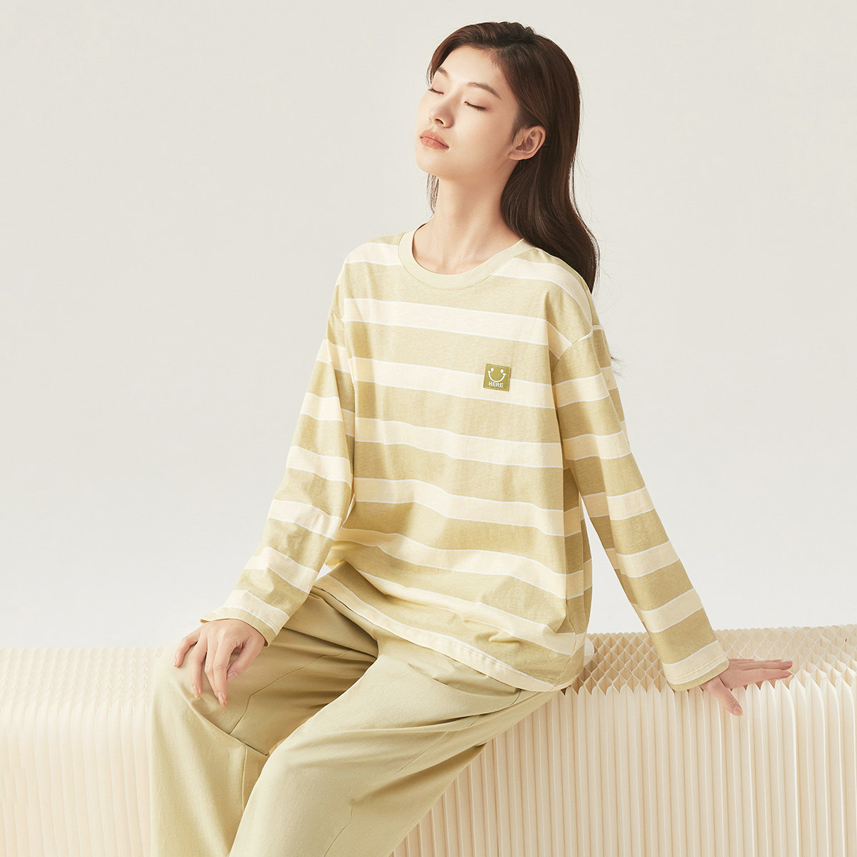顶瓜瓜女士纯棉条纹家居服套装