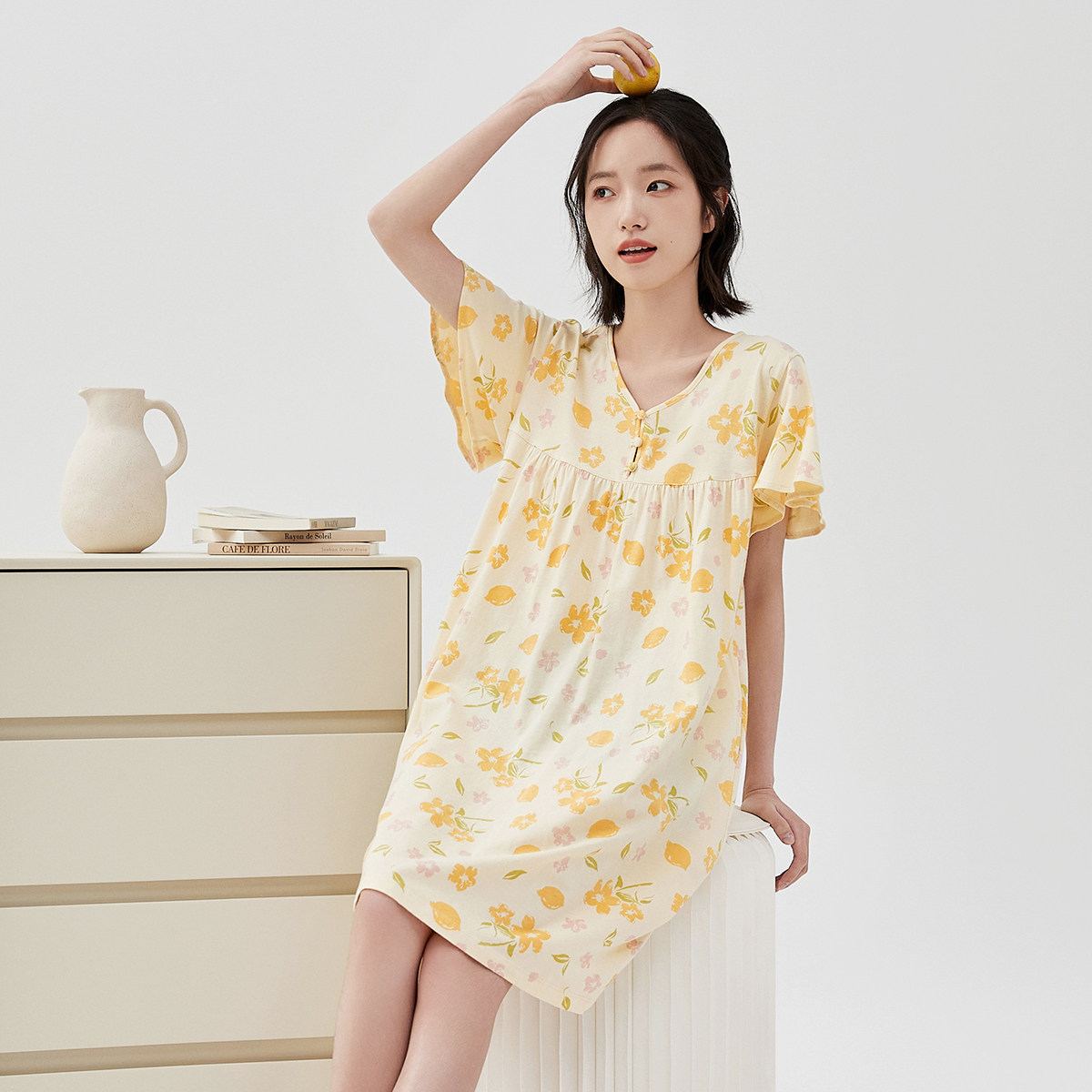 顶瓜瓜纯棉夏季可爱印花女士睡裙