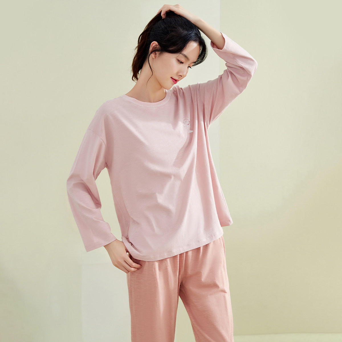 顶呱呱七分袖家居服薄款睡衣女纯棉套头长袖休闲可外穿家居服全棉