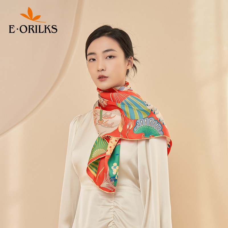 eorilks意敖瑞原创中国风方巾双面真丝桑蚕丝巾女礼物 轻罗香缨