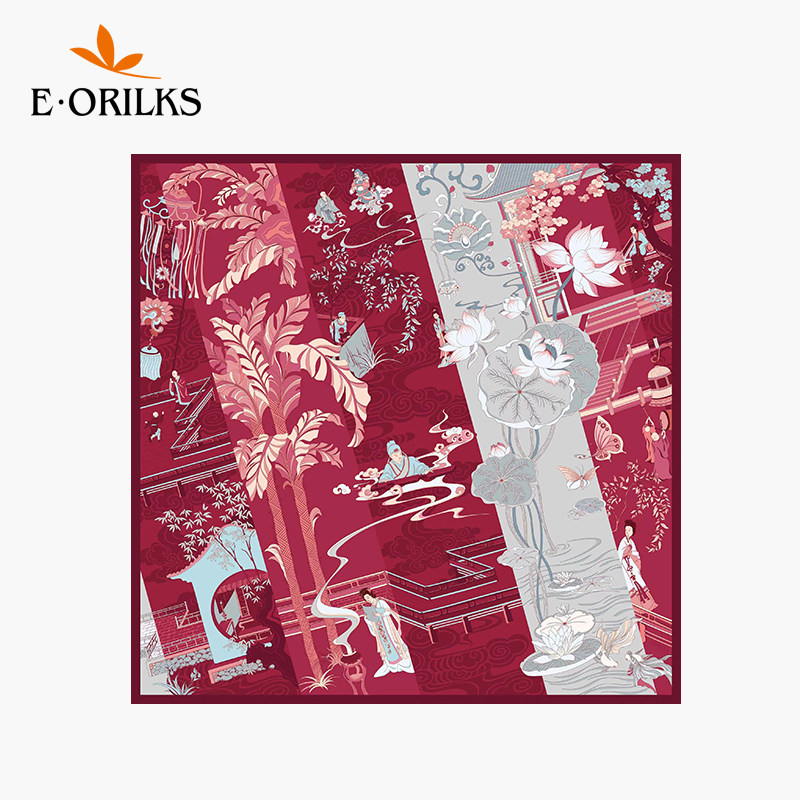 eorilks意敖瑞文学中国风双面真丝大方巾女丝巾桑蚕丝围巾 西厢记