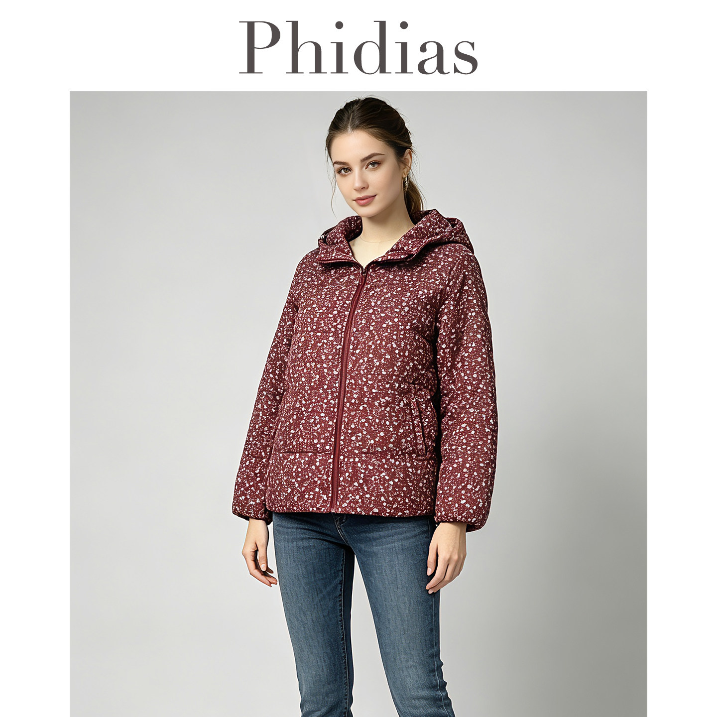 Phidias碎花棉服女短款印花2025年冬季新款甜美百搭连帽长袖棉衣