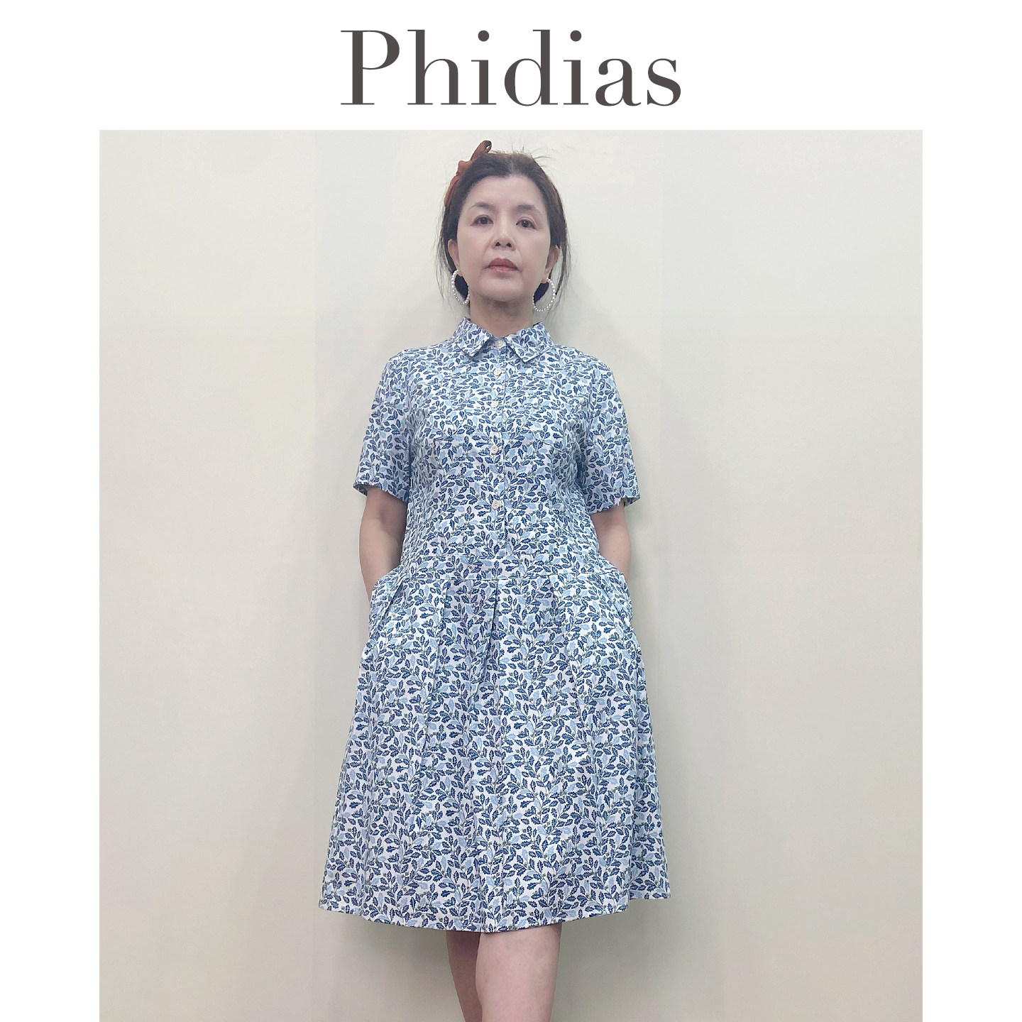 Phidias2025年夏季新款翻领衬衫连衣裙女高级感收腰显瘦碎花裙子