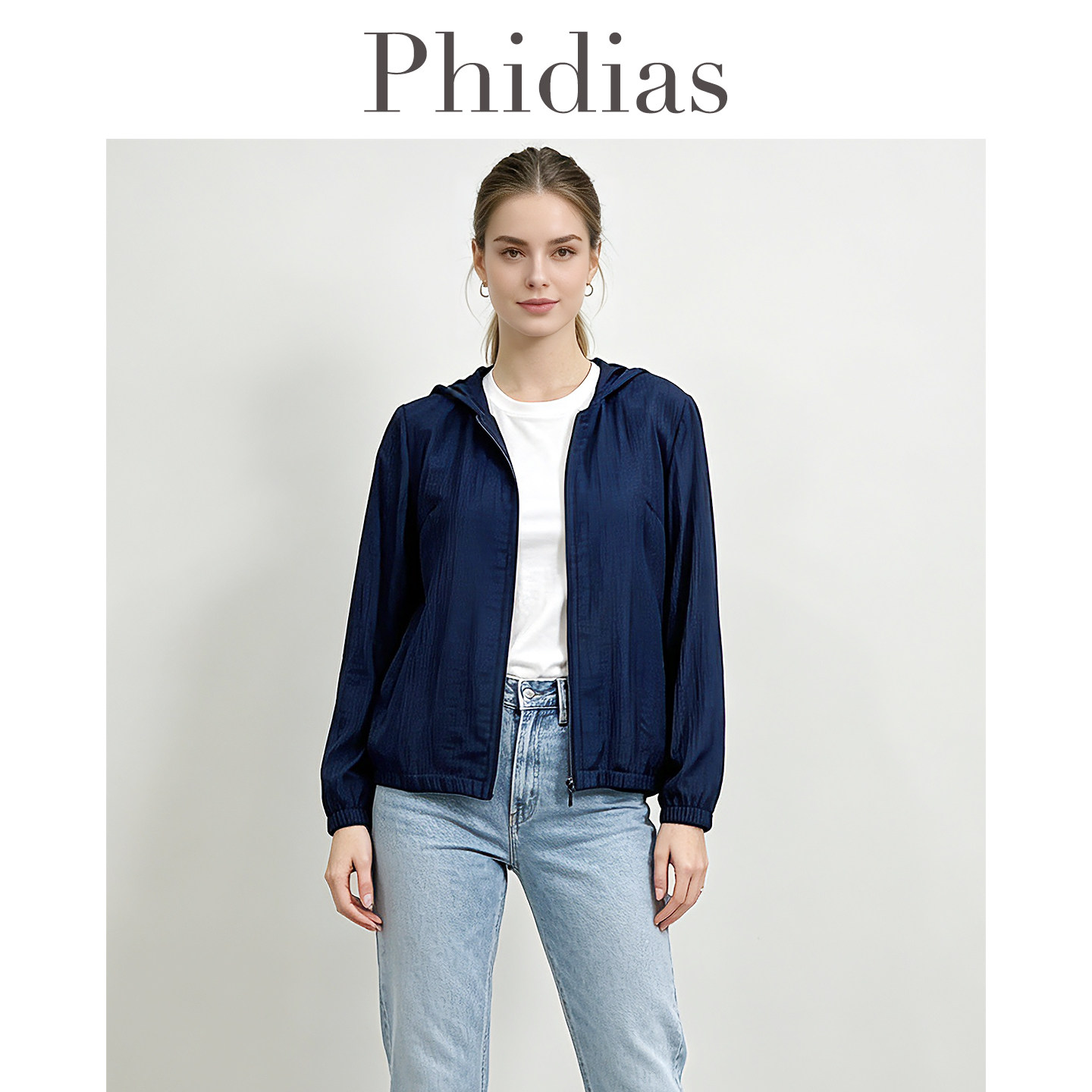 Phidias洋气时髦纯色连帽衬衫女春2026新款宽松大码薄款短款外套