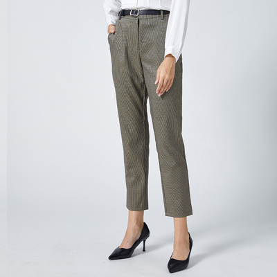 Phidias秋冬新款高腰直筒西装裤女宽松显瘦哈伦裤垂感格子长裤子