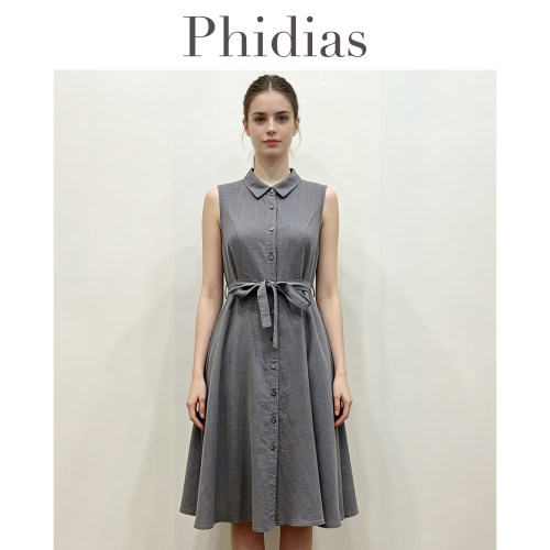 Phidias复古苎麻连衣裙女2026年春夏新款时尚洋气无袖高级感裙子